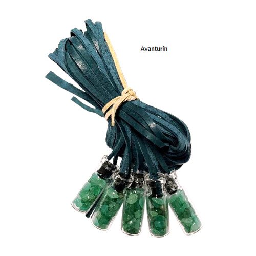 Lahvička s kamínky, na koženém řemínku výběr