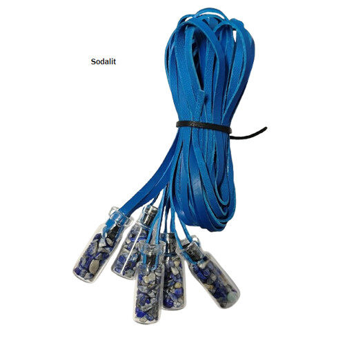 Lahvičky s kamínky na koženém řemínku Sodalit