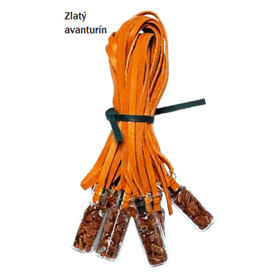 Lahvičky s kamínky, na koženém řemínku